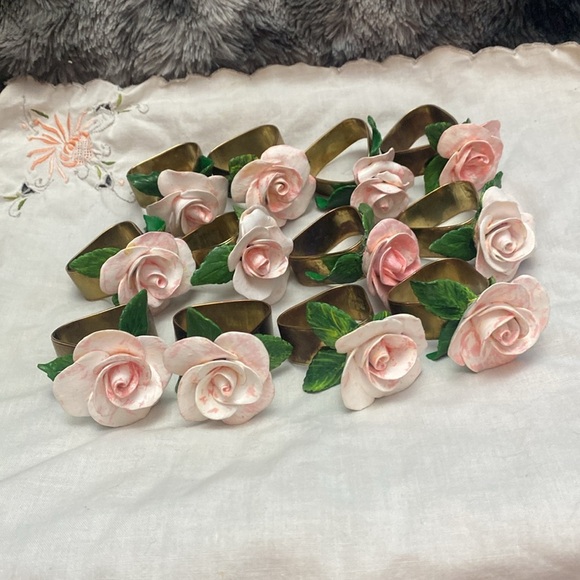 Elegant Pink Rose Napkin Rings- set of 12 - Picture 3 of 16